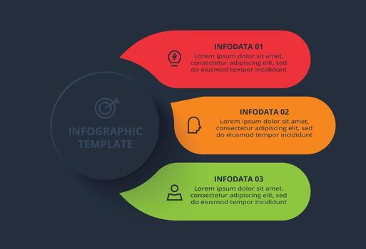 Template for web on a black background. Creative concept for infographic with 3 processes. vector