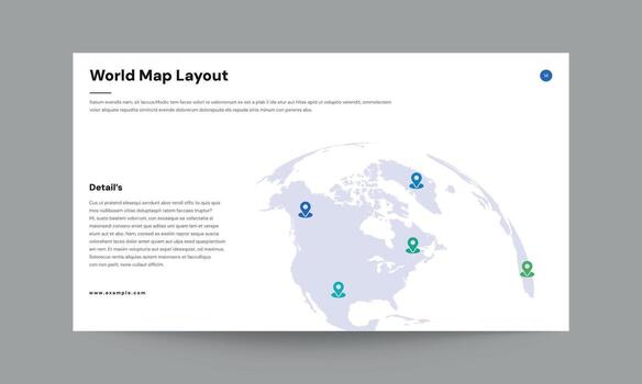Professional World Map Layout Slide Template Global Business Presentation and Locations vector