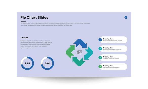 Modern Pie Chart Slides Template Data Visualization, Infographics, and Statistical Presentation vector
