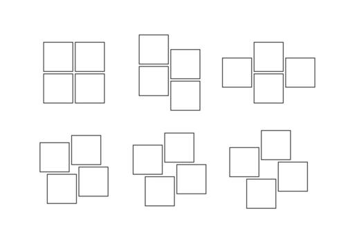 Frame collage from square shape for photo, image template line set. Mood board layout, background Gallery grid, mosaic puzzle border outline illustration vector