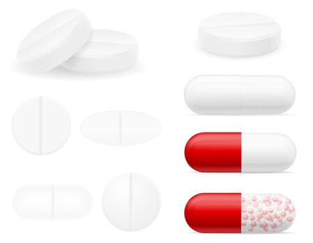 Variety of pills and capsules vector