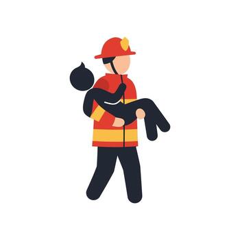 Dedicated firefighter heroically performs a vital rescue, safely carrying a person from danger, symbolizing courage, emergency response, and safety in hazardous situations vector