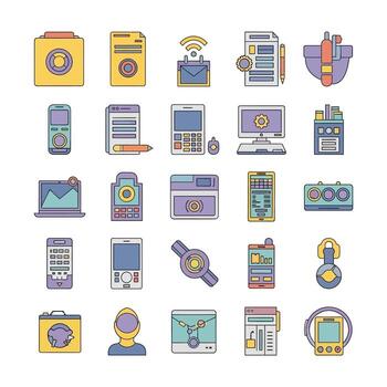 A set of colorful icons that include a phone, camera, and other items vector