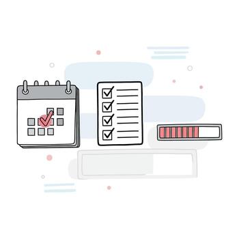 A calendar, a check list and a pen vector