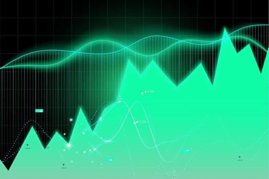 resumen financiero gráfico con un degradado verde antecedentes y negro cubrir vector