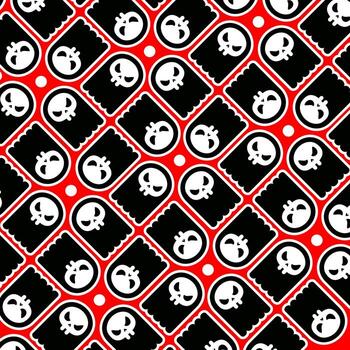 Colorful skull pattern on red background vector