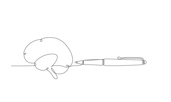 Continuous Line Drawing Of Brain And Pen vector