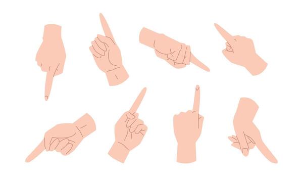 Set of pointing hands in multiple directions. Flat illustration. vector