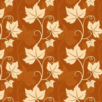 Pattern with grapevine silhouettes. Grape vine branches on an orange background. Autumn vibe. Textile. vector