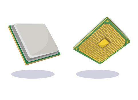 ilustración de un UPC procesador chip demostración frente y espalda lados moderno computadora hardware elemento aislado en blanco antecedentes. vector