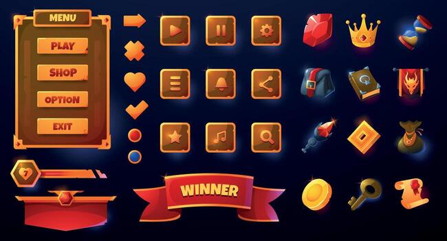 Game UI elements and icons collection vector