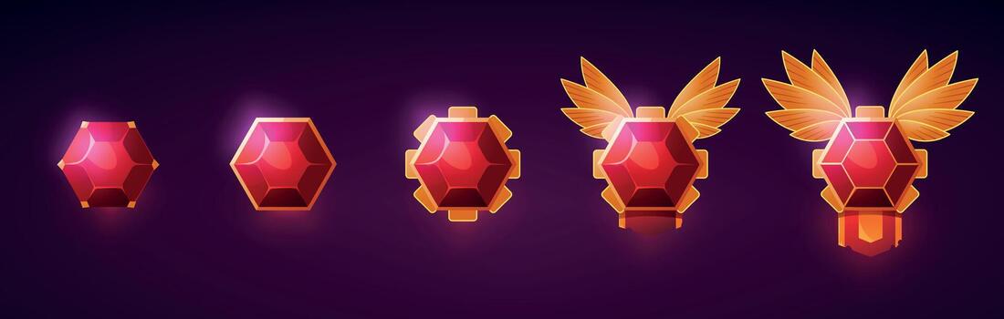 Collection of red gaming gems and icons vector