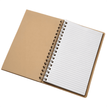 aberto em espiral caderno com forrado papel e uma Castanho cobrir png