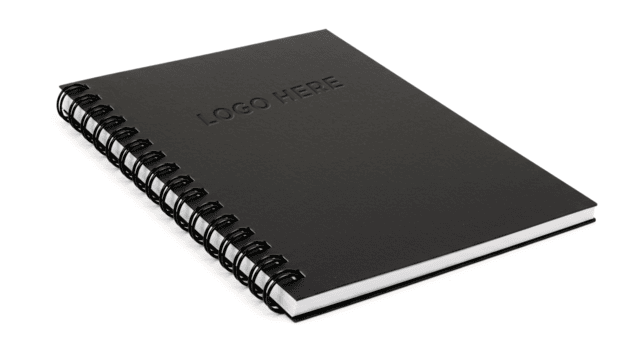 nero taccuino modello con spirale squillare visualizzato su bianca sfondo per design posizionamento psd