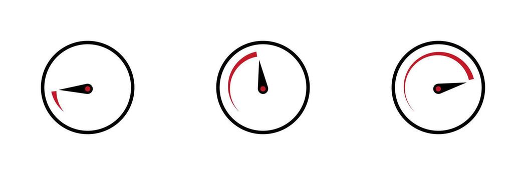 Speed level indicator. Circle with arrow and scale. Barometer level in black and red. Minimum, average and maximum speed. Download and upload speed. illustration. vector