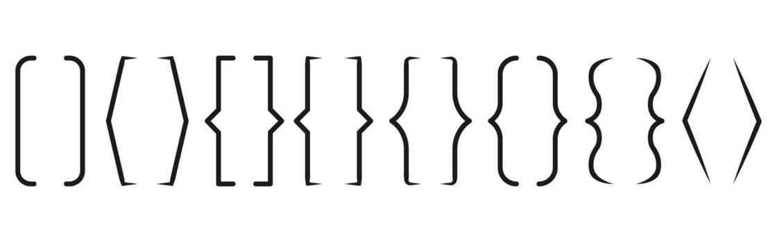 Bracket icon set. Black bracket collection. Line frame for text. Brackets curly simple different shapes. design elements isolated. illustration. vector