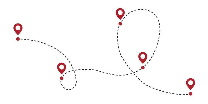 Dotted path line with red points. Travel concept with path way. flat map way isolated. illustration. vector