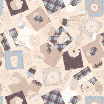 hielo crema y pastel labor de retazos modelo vector