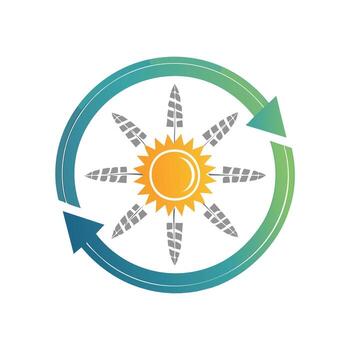 Abstract sun and feather design within a circular arrow, symbolizing growth and renewal vector