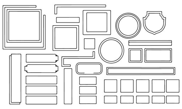Collection of various geometric shapes and frames in black and white vector
