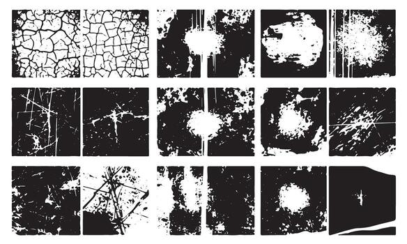 resumen negro y blanco texturas grietas salpicaduras y afligido patrones vector