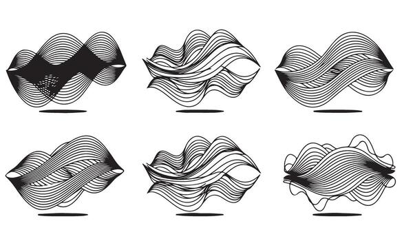 Abstract black and white line designs arranged in a grid pattern vector