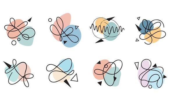 Abstract shapes with swirling lines and colorful overlapping design elements vector