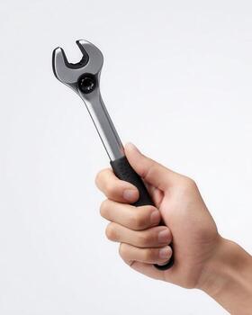 Mechanic utilizes ratchet tool for vehicle repair in a well-lit workshop during the day photo