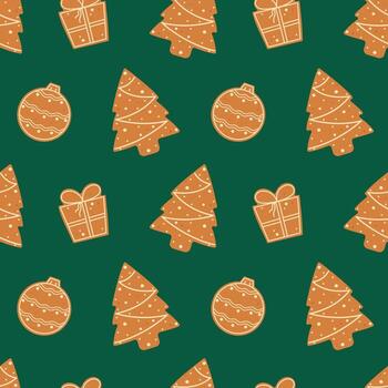 sin costura modelo con pan de jengibre Navidad árbol Galleta. Navidad impresión para tela y envase papel. plano ilustración vector