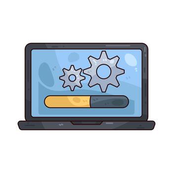 ordenador portátil computadora con engranajes y cargando bar vector