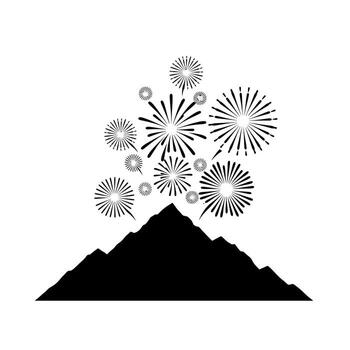 Fireworks Exploding Over Mountain Silhouette. vector