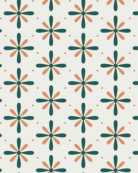 sencillo geométrico flor modelo en verde y naranja tonos, creando un juguetón antecedentes vector