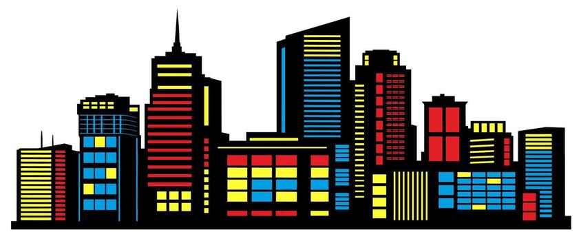 Landscape set buildings silhouetted white background. A black outline of low-rise and high-rise complexes and skyscrapers. Structural constructions placed urban objects vector