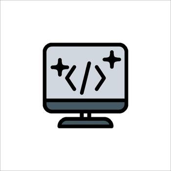 codificación icono computadora pantalla con html etiquetas desarrollo vector