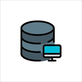 base de datos icono con computadora. datos almacenamiento y gestión., tecnología vector
