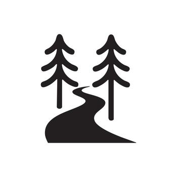 Minimal Pine Tree Forest Icon with Curved Path vector