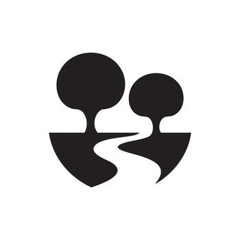 Minimal Nature Landscape Icon with Trees and Curved Path vector