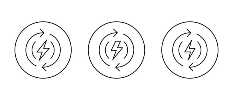 Energy loop icon set in circular outline. Power rotation and renewable electricity symbol vector