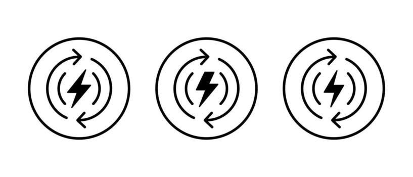 Energy loop icon set in circular outline. Power recycle symbol. Electricity cycle sign vector