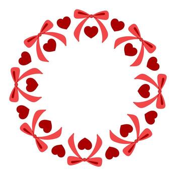 Romantic Round Frame with Red Bow and Heart Shapes vector