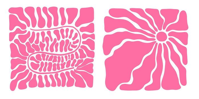 Retro abstract sunshine background with wavy sun rays, circular geometry and funky 70s design. Yellow and orange gradient texture, groovy sunlight burst and summer pattern. vector