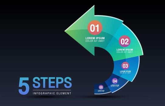 Circular infographic arrow with a 5-steps process. A bright, colorful cyclic timeline template. vector