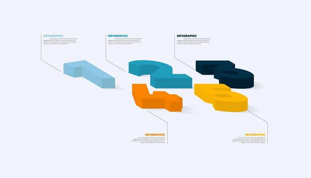 5-step isometric 3D numbers infographic vector