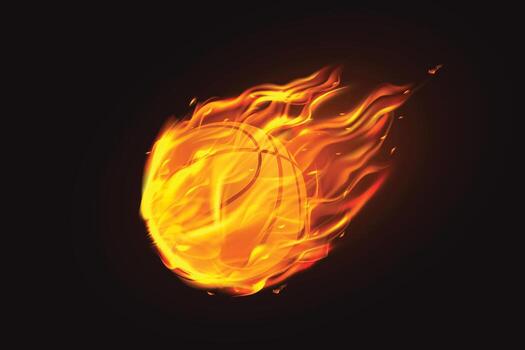 Flaming Basketball in Motion on Dark Background vector