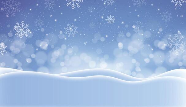 Magical Winter Snowfall Background with Snowflakes and Bokeh Lights vector