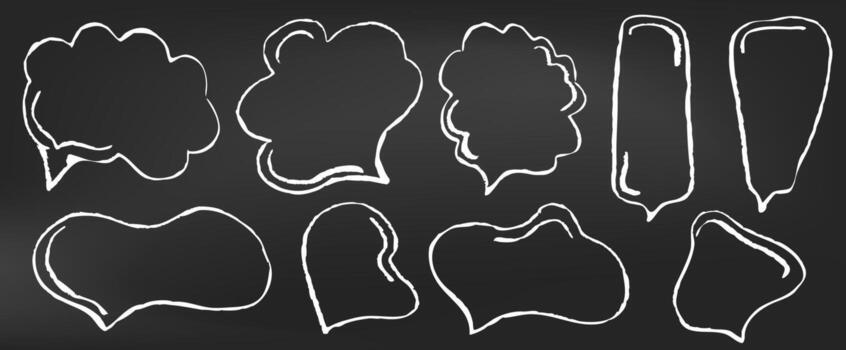 mano dibujado tiza habla marco para texto. lápiz hablar globo con garabatear línea en pizarra linda charla burbuja con Escribiendo textura decoración. sencillo colegio diálogo para cómic mensaje dibujos animados. vector