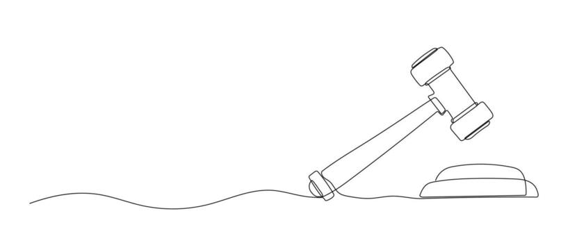 Law hammer continuous line illustration. Judge doodle sketch. Hand drawn one line icon isolated on white background. vector