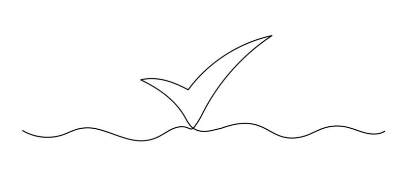 Checkmark one continuous line illustration. Hand drawn icon isolated on white background. vector