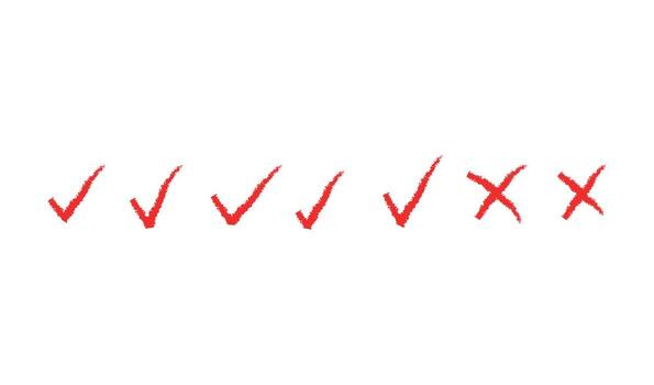 Red checkmarks and crosses on white background vector
