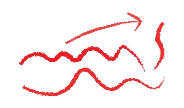 Red crayon scribbles with arrow on white background vector